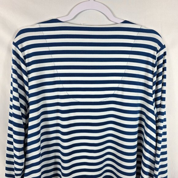 Chico's Size 2 Striped Caged Knit Top Women's Size Large Blue & White Stripe - Picture 10 of 13